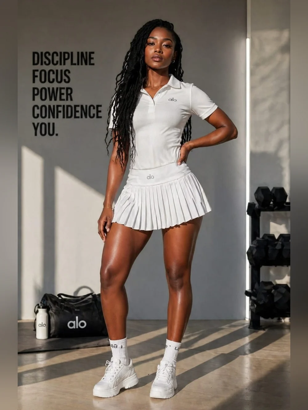 Alo Women’s White Tennis Set – Premium Activewear (Top & Skirt)